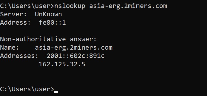 DNS Lookup for 2Miners