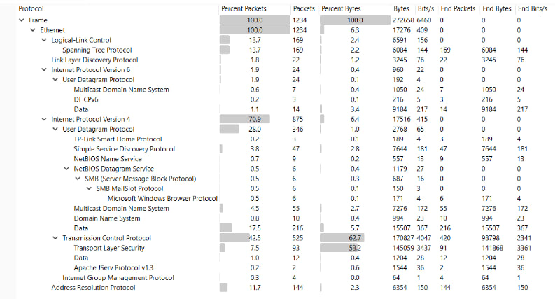 Wireshark Protocol Hierarchy